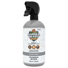 Ranger Ready Picaridin bottle 24 oz on display for easy full-body protection.