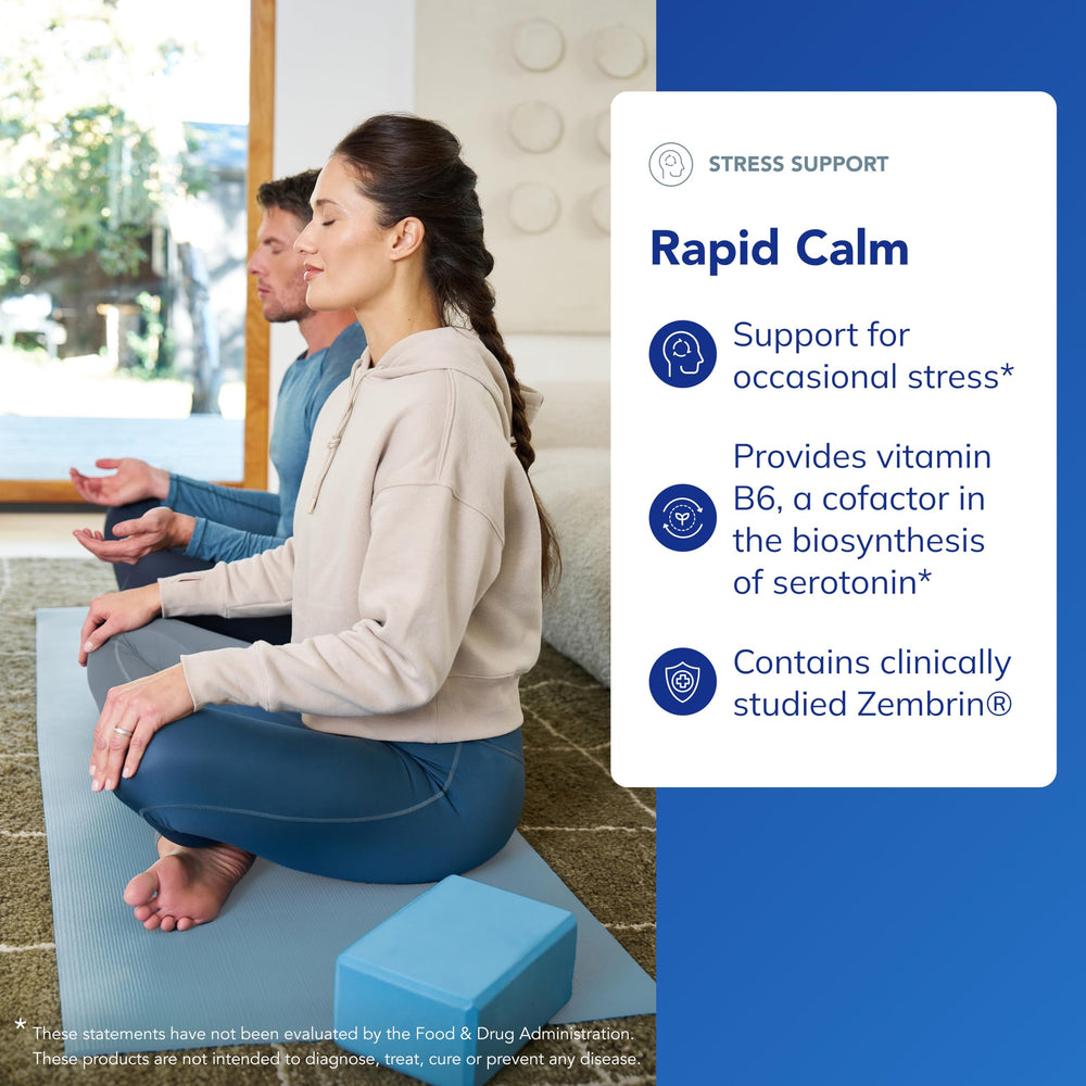 Rapid Calm packaging front highlighting vegan and non-GMO attributes.