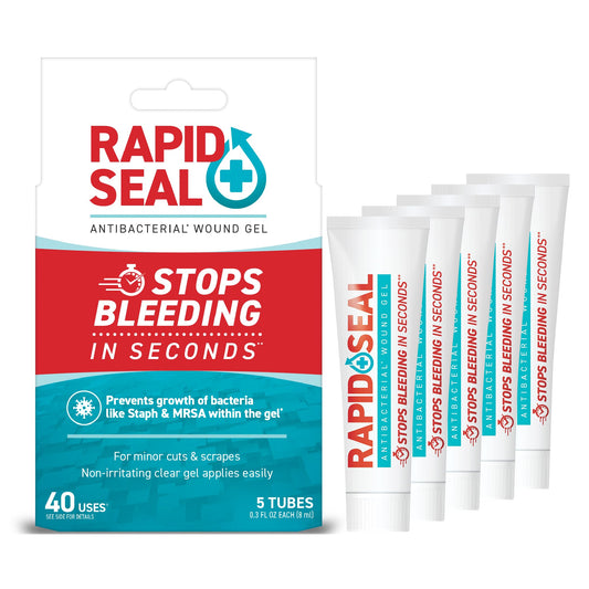 Rapid-Seal Wound Gel tubes pack ready for travel first aid.