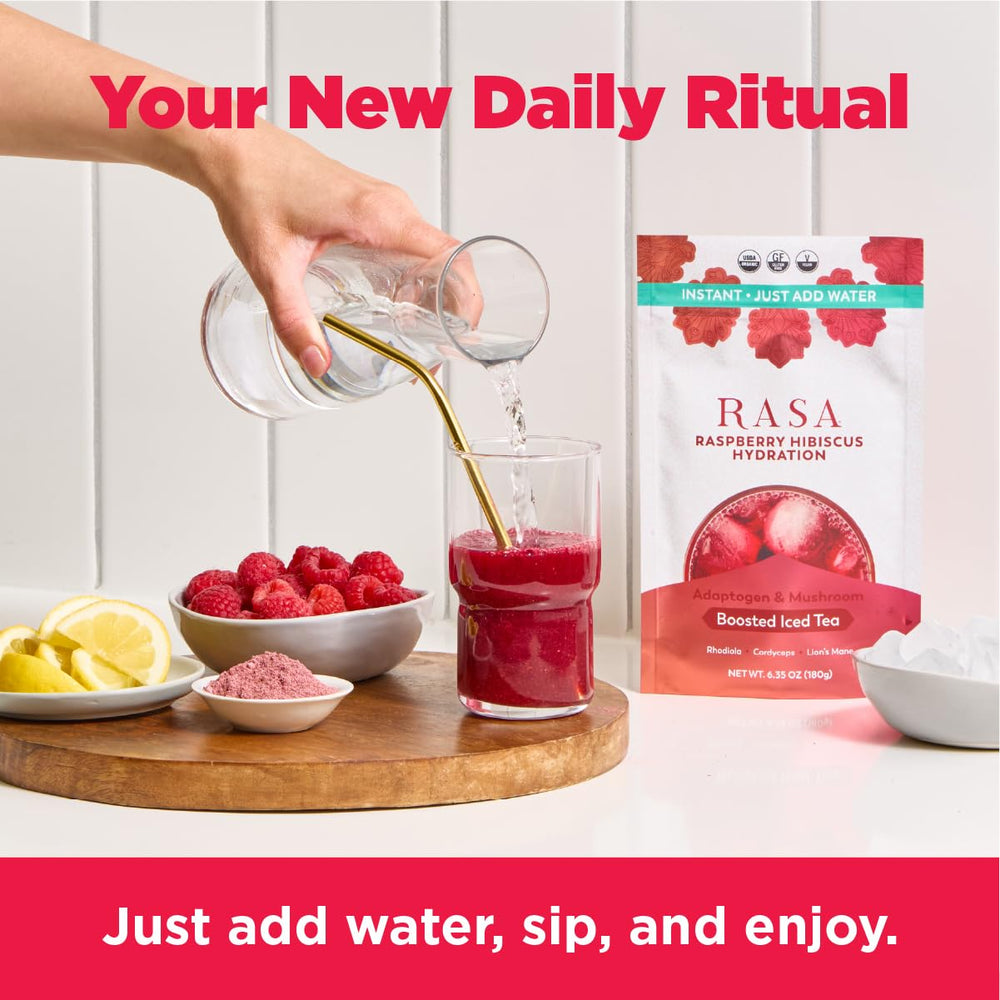 Rasa Raspberry Hibiscus Hydration single-serve packet for quick hydration.