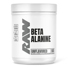 RAW Beta Alanine Powder jar showing premium endurance support for workouts