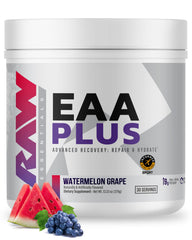 RAW EAA Plus bottle being poured for an endurance-supporting drink.