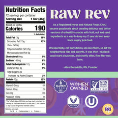 Closeup of Raw Rev Glo bar highlighting chocolate-peanut texture for a satisfying snack.