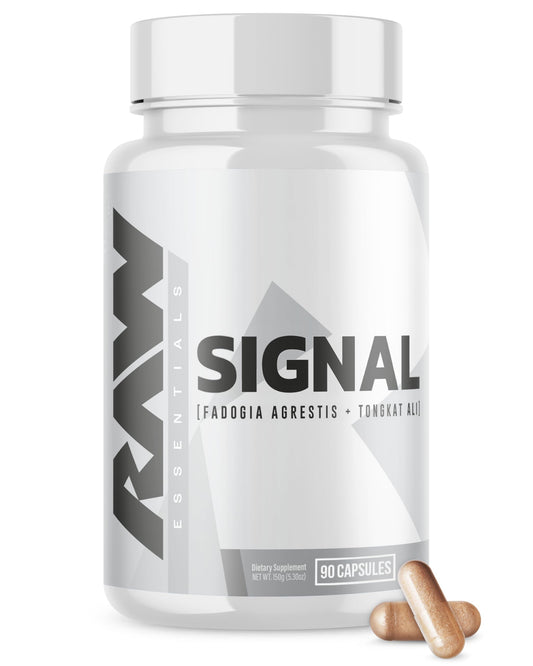 RAW Signal bottle front showing energy-supporting supplement for workouts