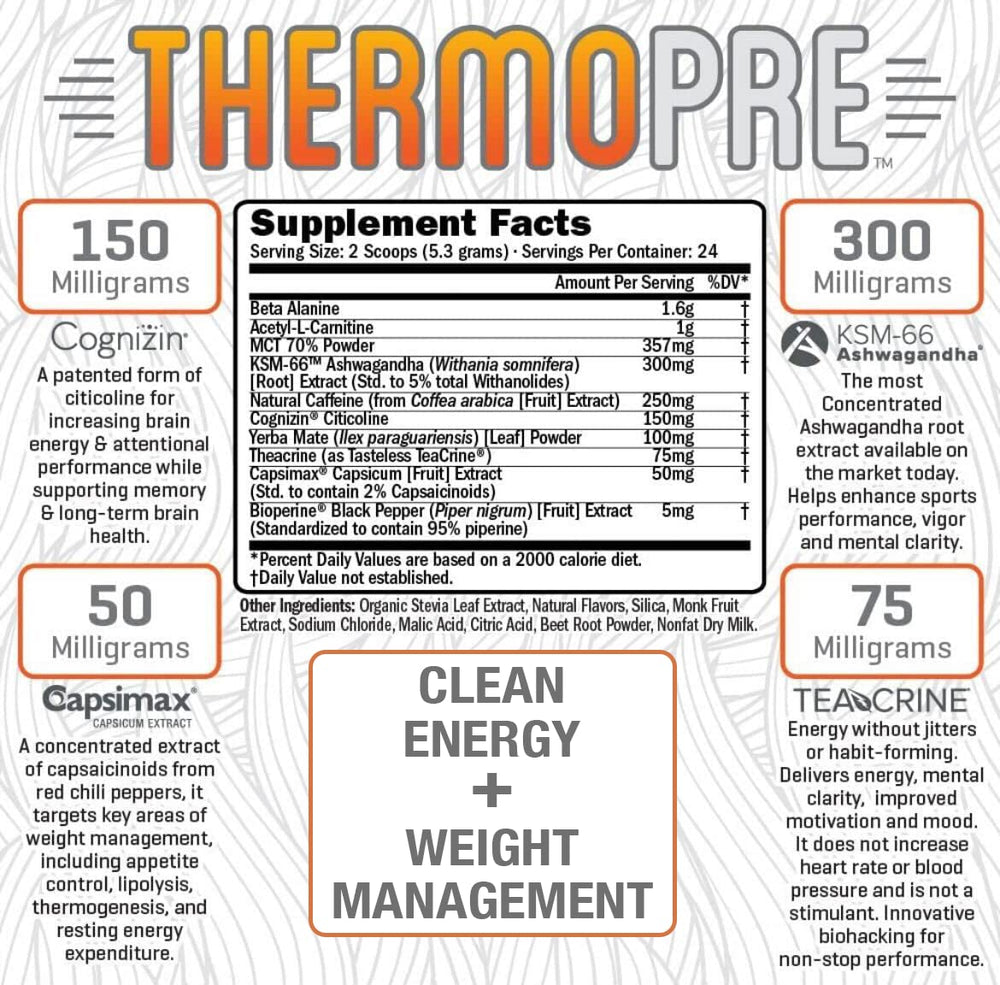 RAW Synergies Thermo Pre powder scoop in fruit punch offers convenient pre-workout energy