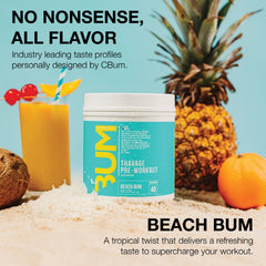 RAW Thavage Beach Bum label close-up highlights clean ingredients and USA-made quality.
