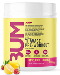 RAW Thavage pre-workout tub for on-the-go fueling during workouts.