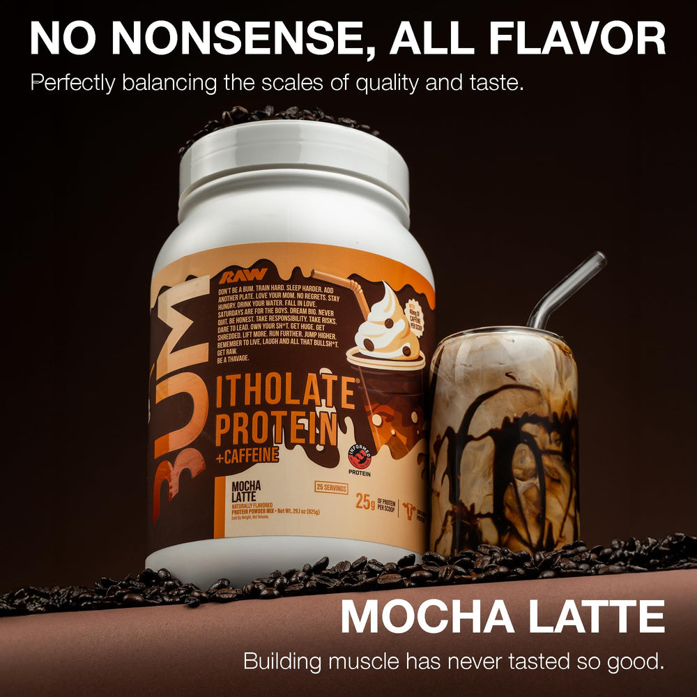 RAW Whey Isolate Mocha Latte shaker ready with creamy post-workout shake