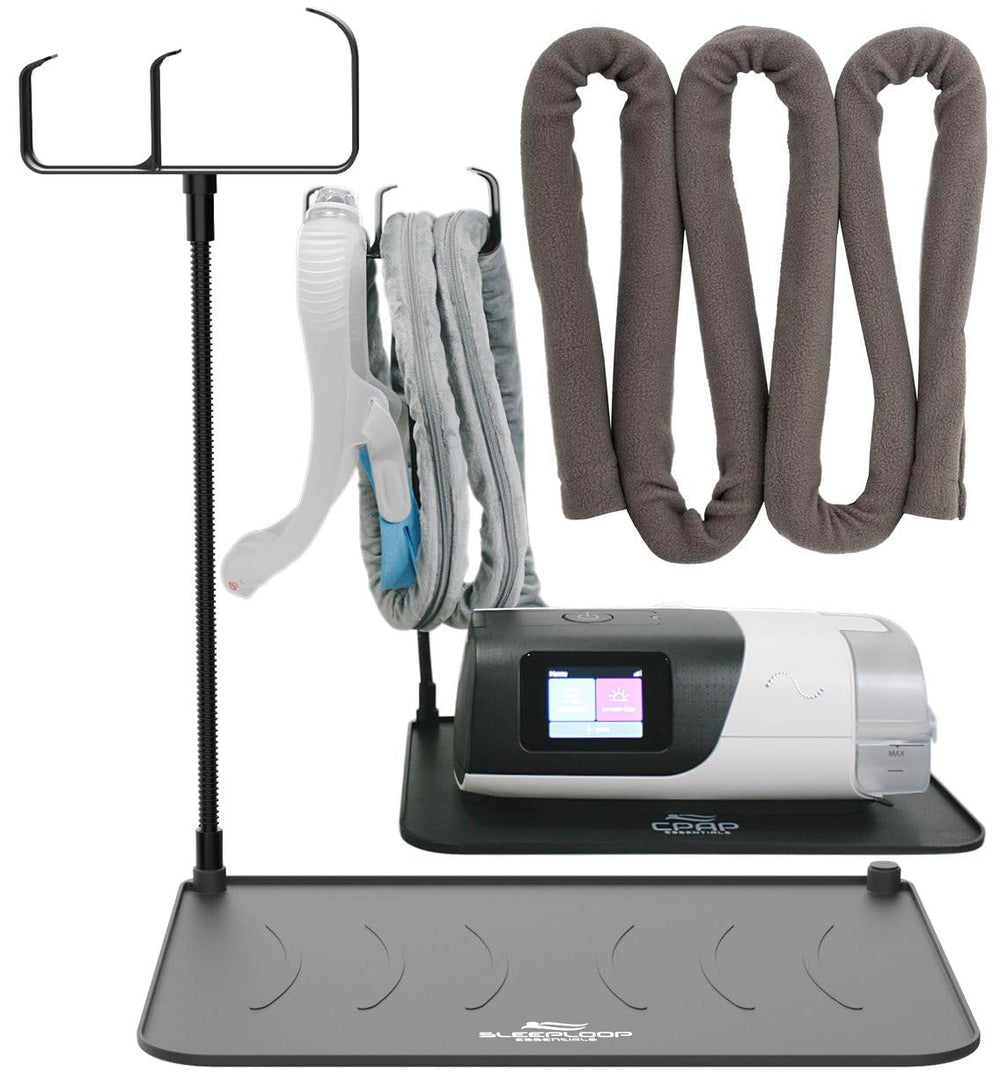 RawRock CPAP protector mat at bedside keeping hose tidy and within reach