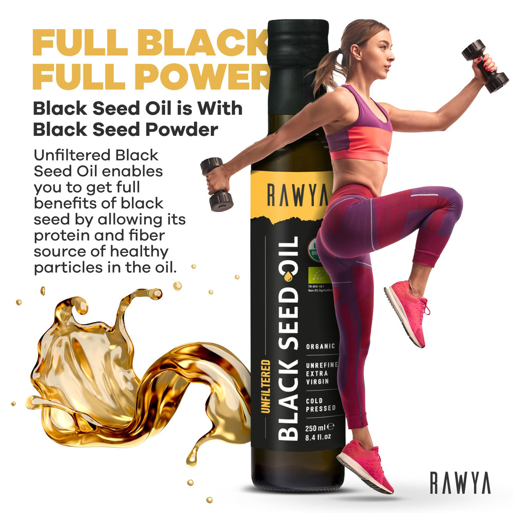 RAWYA Black Seed Oil offers rich aroma, ideal for dressings and smoothies.