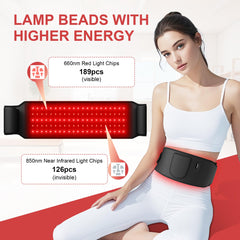 Rayocon red light belt wrap back view showing 51-inch circumference for waist and back