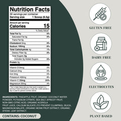 Rayvi Electrolytes powder being poured into a glass highlights taste and easy mix.