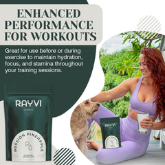 Rayvi Zero Sugar Electrolytes Powder scoop beside powder shows convenient daily hydration support.