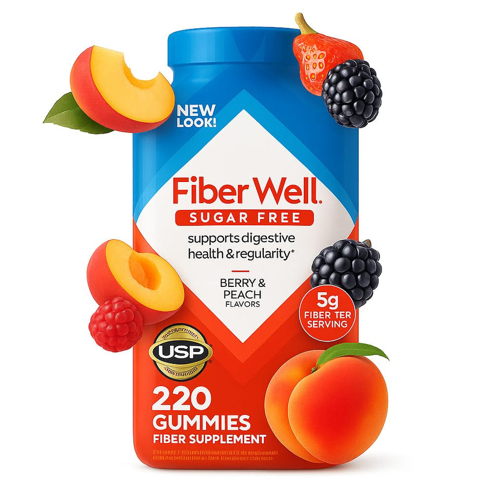 Peach flavor packaging for Vita Fiber Well Gummies