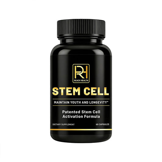 REACH HEALTH Stem Cell Activation Formula bottle with 60 softgels for daily vitality.