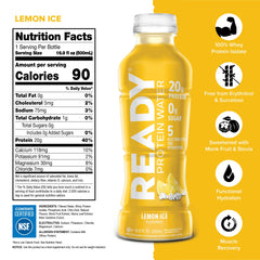 Ready Clear Protein Water bottle back showing zero sugar and calories