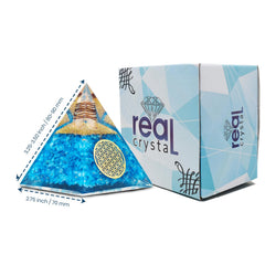 Real Crystal Aquamarine Orgonite Pyramid with oceanic hues
