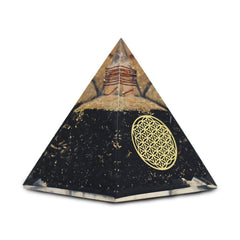 Real Crystal Black Tourmaline Orgonite Pyramid closeup showing detox energies for calm space.