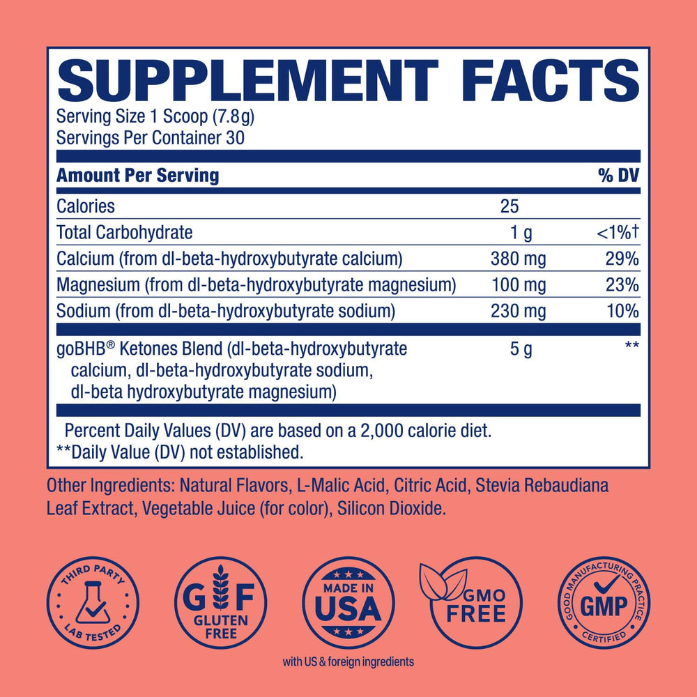 Real Ketones BHB energy powder scoop beside glass for on-the-go energy.