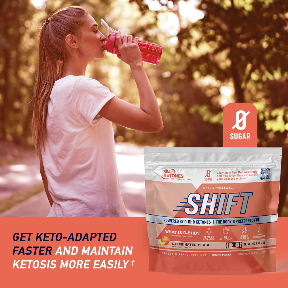 Scoop with Real Ketones Peach Caffeine packets for easy mixing