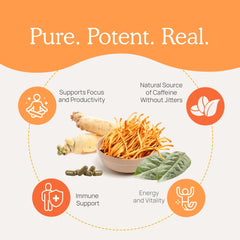 Real Mushrooms RealBoost capsules opened for adding to meals or drinks.