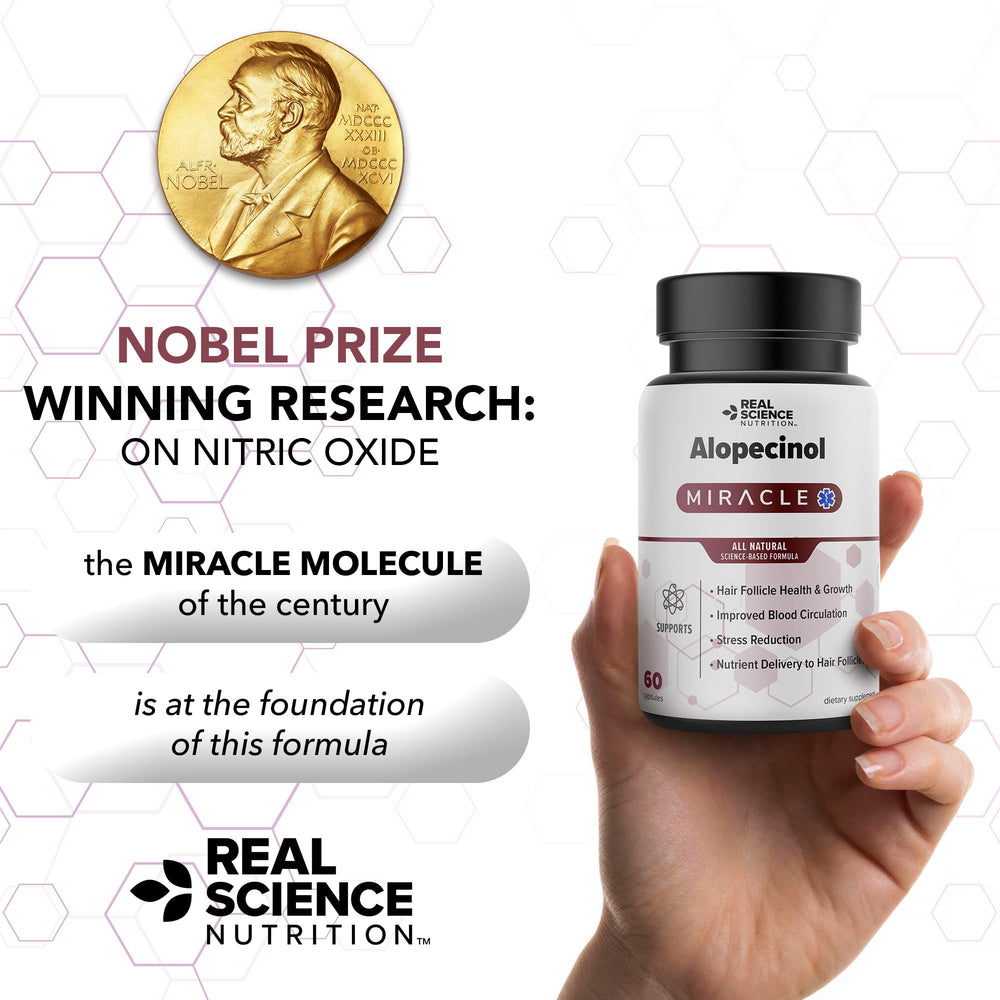 Real Science Nutrition Alopecinol Miracle tablets arranged neatly for routine use