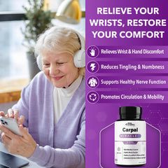 Capsules of Carpal Miracle with GABA and vitamins aimed at supporting nerve signaling