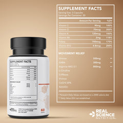 Real Science Nutrition Dystonia Miracle capsules beside glass of water