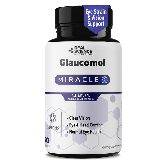 Real Science Glaucomol Miracle bottle closeup for daily eye comfort