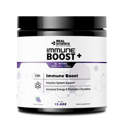 Real Science Nutrition Immune Boost Plus powder in a tub for daily immune support