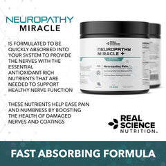 Real Science Nutrition Neuropathy Miracle ingredients blend highlighting antioxidants and amino acids.