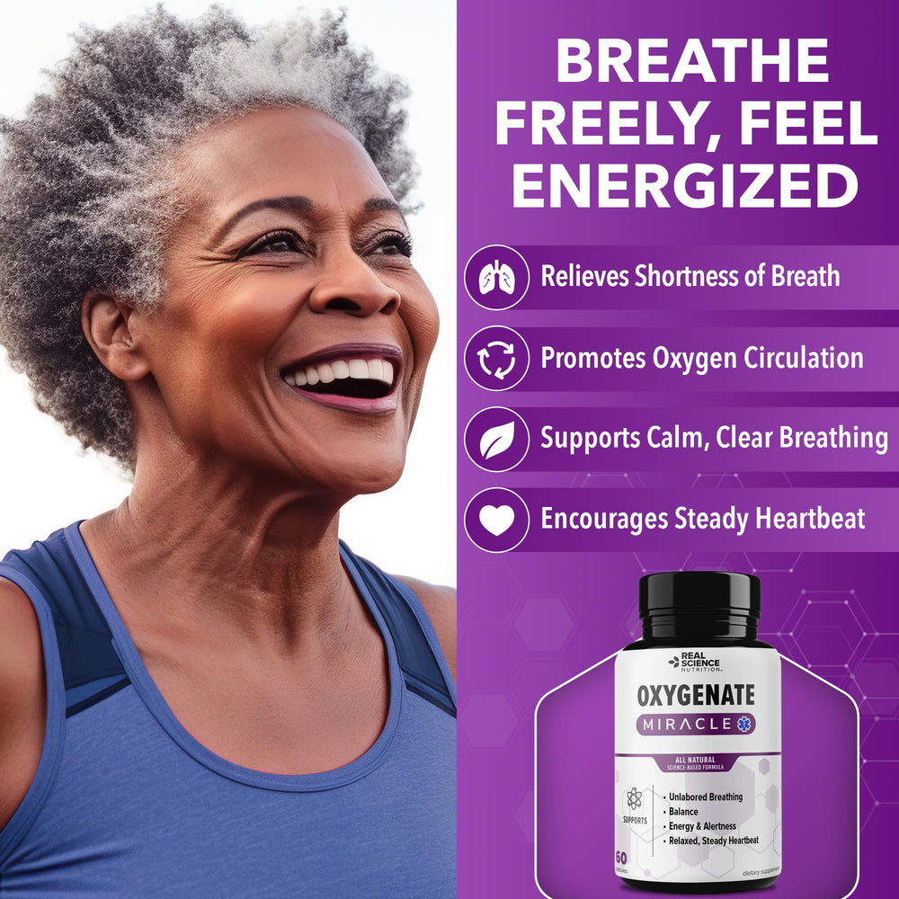 Real Science Nutrition Oxygenate Miracle bottle pour showing convenient daily dosing for breath support