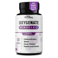 Real Science Oxygenate Miracle bottle front view highlighting the label for respiratory support potential