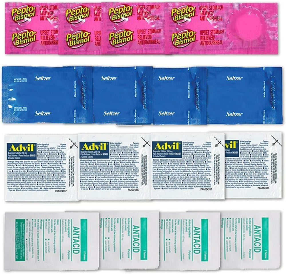 Real Vitamins Travel Medicine Kit with ibuprofen packets for on-the-go relief.