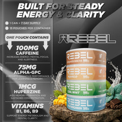 Pocketed Rebel Nootropic Energy Pouch for travel-friendly energy
