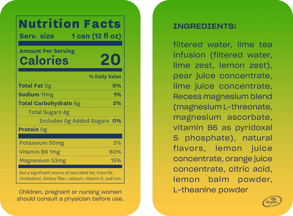 Recess Mood Lime Citrus label close-up showing functional ingredients and lime flavor.