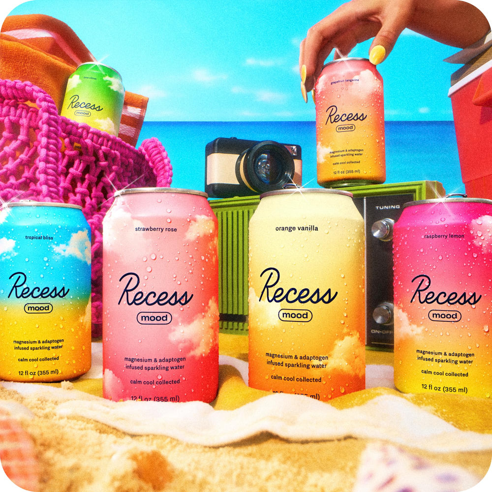 Recess Mood orange vanilla can highlighting a bright citrus profile for calm moments