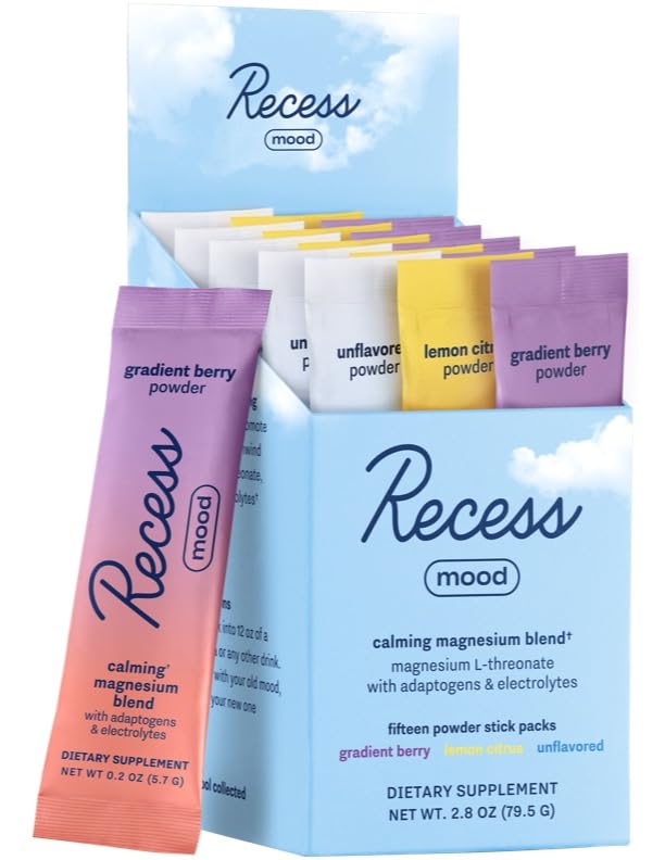 Recess Mood Powder sampler box front with on-the-go calm sticks.