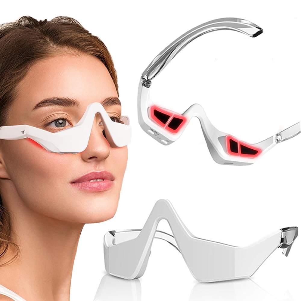 Red Light Therapy for Eyes front view showing hands-free eye mask with ergonomic fit.
