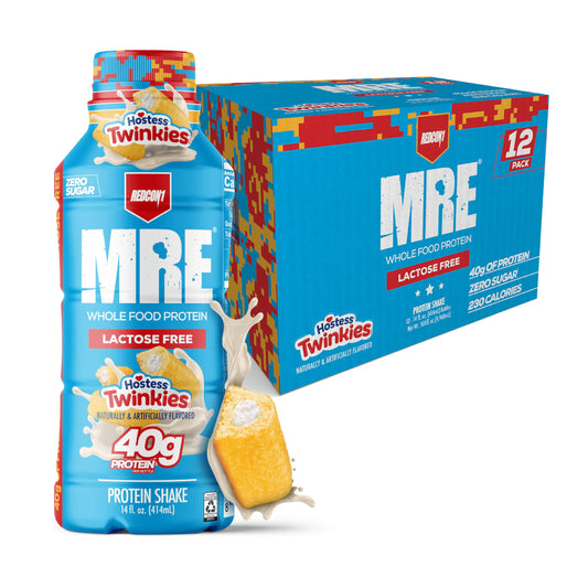 Redcon1 MRE Hostess Twinkies bottle, lactose-free protein for easy sipping on busy days.