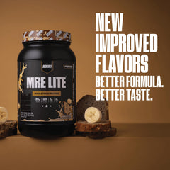 Redcon1 MRE LITE banana nut bread lactose-free emblem signals easier digestion.