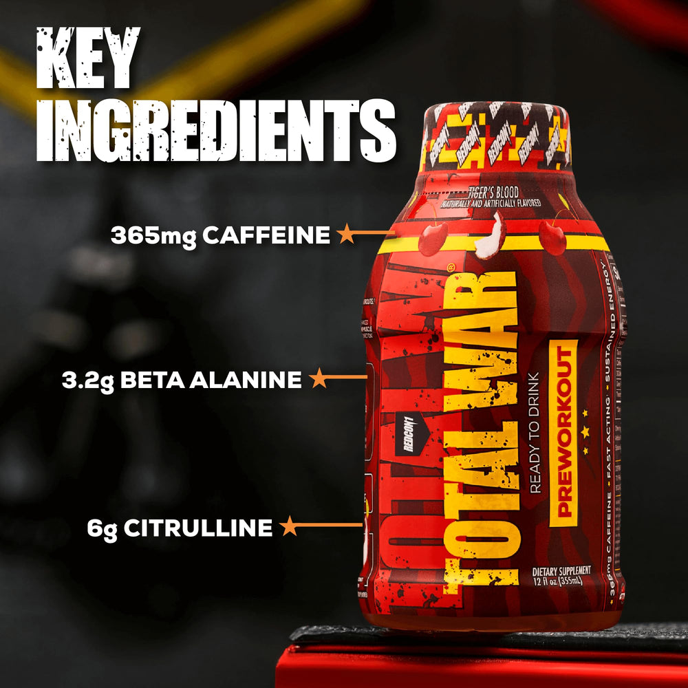 Close-up of Total War caffeine blend delivering fast energy.