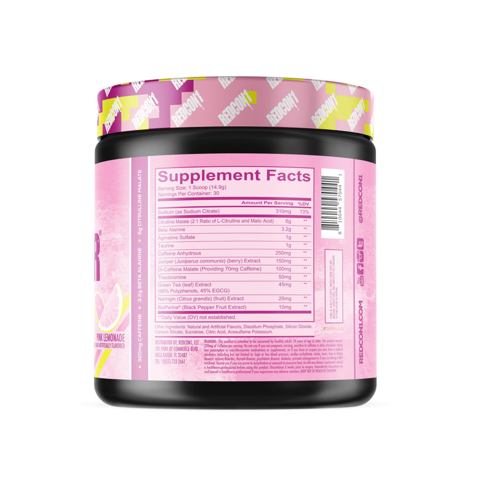 RedCon1 Total War Pink Lemonade scoop ready to mix for workouts.