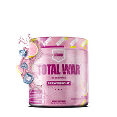 RedCon1 Total War Pink Lemonade tub shows bold label for fast energy pre-workout.