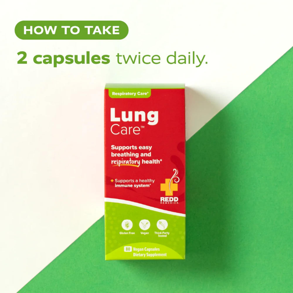 Redd Remedies Lung Care packaging emphasizing purity and potency.
