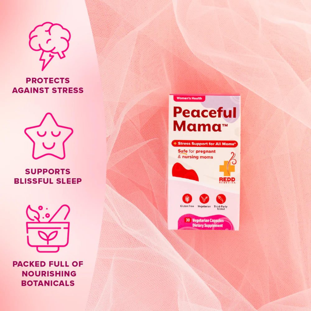 Redd Remedies Peaceful Mama capsules close-up for daily support.