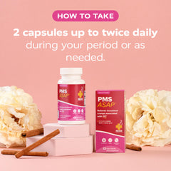 Redd Remedies PMS ASAP vegan capsules image indicates clean plant-based relief option