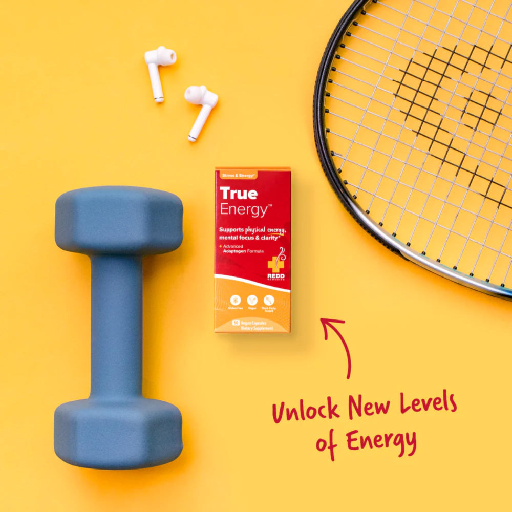 Redd Remedies True Energy label highlights key ingredients and benefits