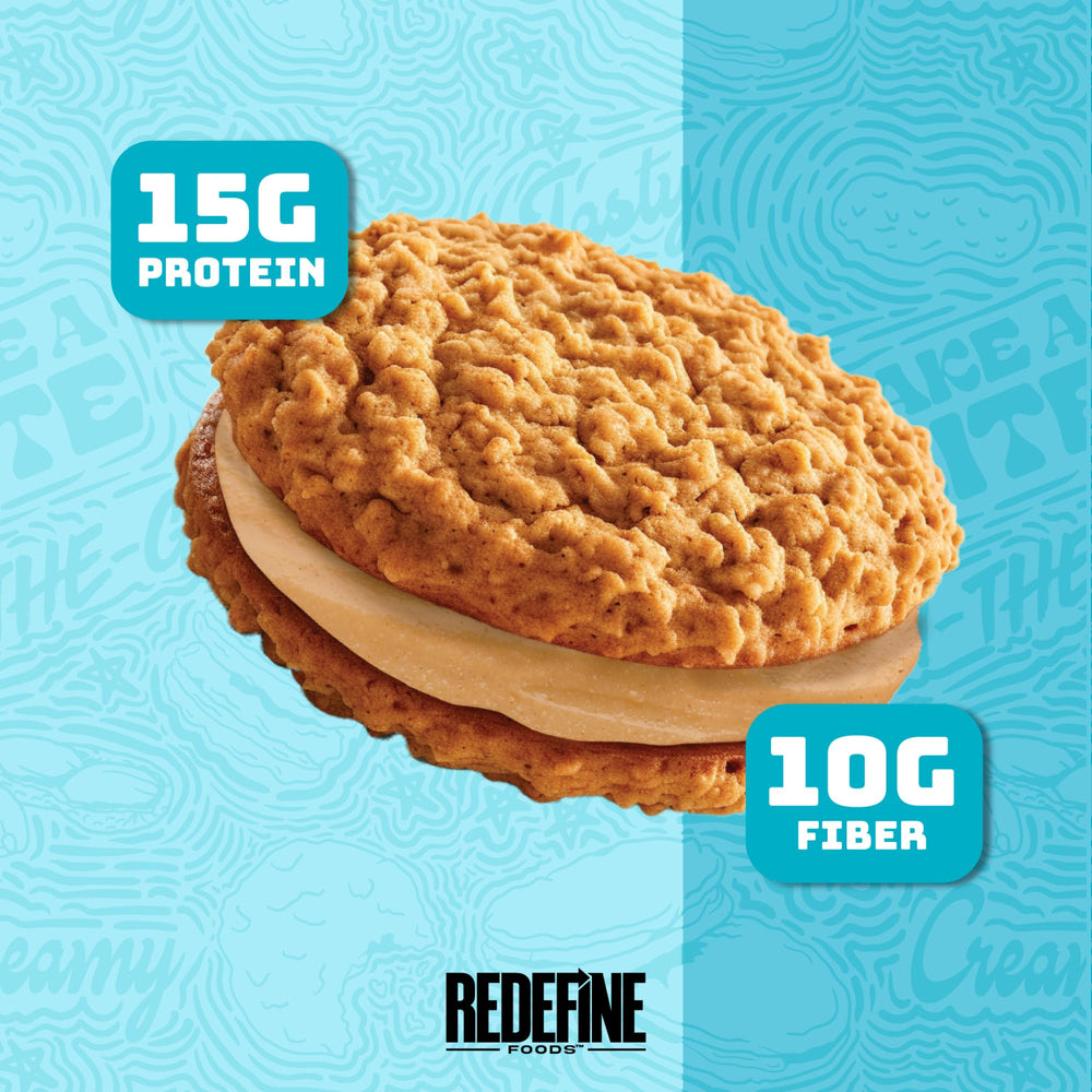REDEFINE Oatmeal Protein Pie ingredients close-up shows clean, non-GMO components.