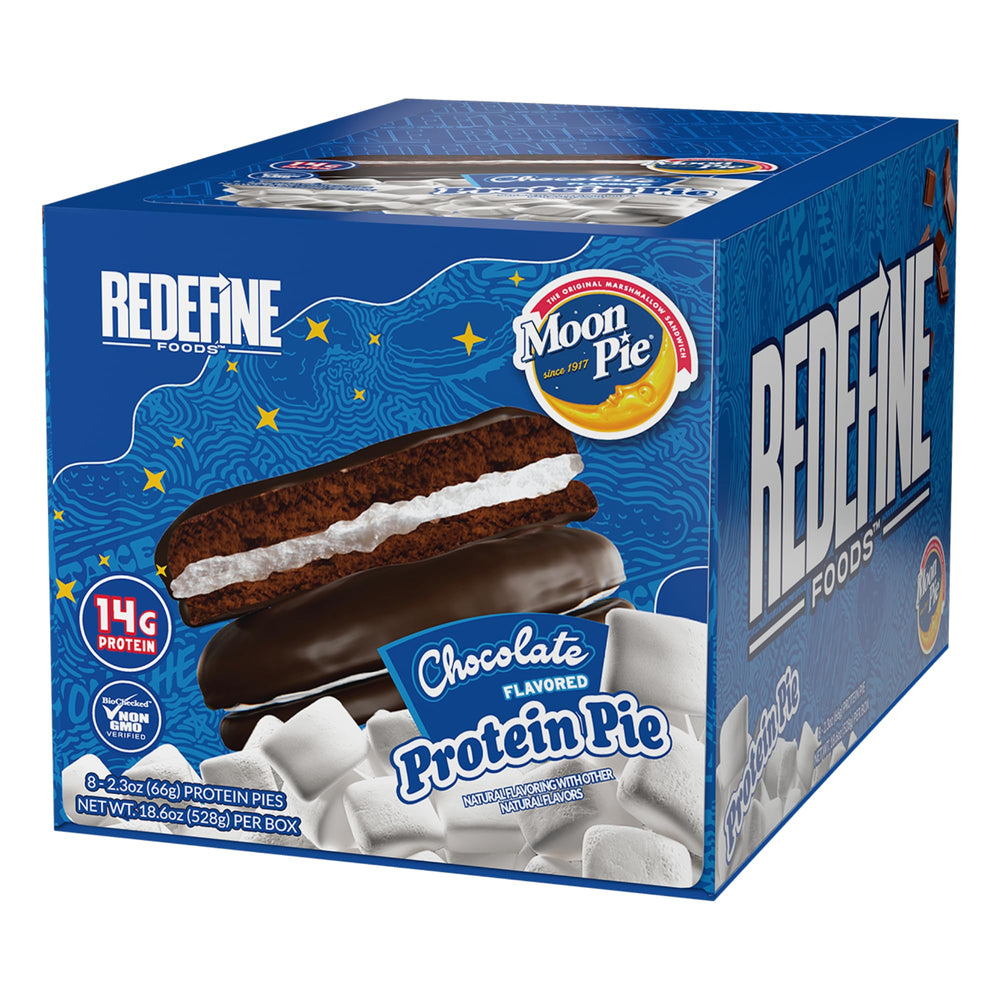 REDEFINE Protein Pie MoonPie Chocolate 8-count package for a protein-rich snack.